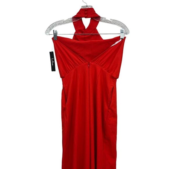Lulus Womens Halter Jumpsuit Wide Leg Open Back Slash Pockets Red Size S - Picture 5 of 6